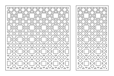Dekoratif kartı kes. Doğrusal geometrik mozaik desen. Lazer kesiği. Oran 1: 1, 1: 2. Vektör illüstrasyonu.