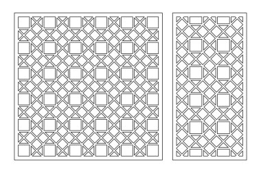 Dekoratif kartı kes. Doğrusal geometrik mozaik desen. Lazer kesiği. Oran 1: 1, 1: 2. Vektör illüstrasyonu.