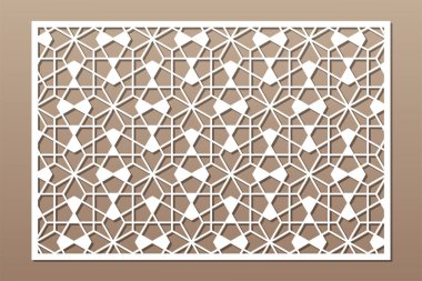 Kesim için dekoratif kart. Doğrusal geometrik mozaik desen. Lazer kesiği. Oran 2: 3. Vektör illüstrasyonu.