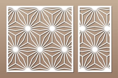 Dekoratif kartı kes. Arap geometrik mozaik modeli. Lazer kesiği. Oran 1: 1, 1: 2. Vektör illüstrasyonu.