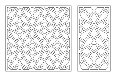 Dekoratif kartı kes. Arap geometrik mozaik modeli. Lazer kesiği. Oran 1: 1, 1: 2. Vektör illüstrasyonu.