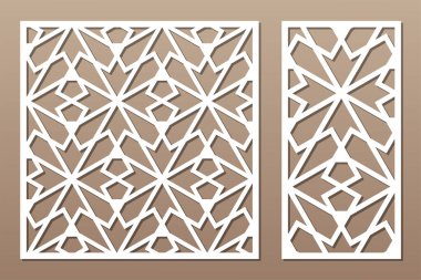 Dekoratif kartı kes. Arap geometrik mozaik modeli. Lazer kesiği. Oran 1: 1, 1: 2. Vektör illüstrasyonu.