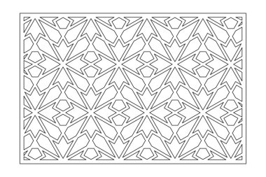 Kesim için dekoratif kart. Arap geometrik mozaik modeli. Lazer kesiği. Oran 2: 3. Vektör illüstrasyonu.