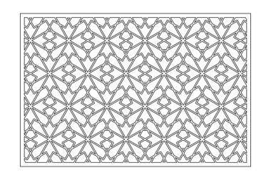 Kesim için dekoratif kart. Arap geometrik mozaik modeli. Lazer kesiği. Oran 2: 3. Vektör illüstrasyonu.