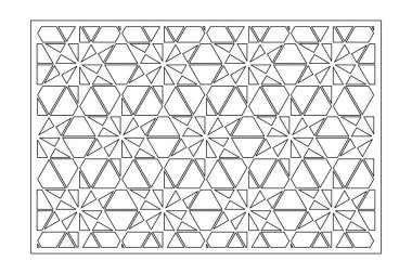 Kesim için dekoratif kart. Doğrusal kare geometrik mozaik desen. Lazer kesiği. Oranı 3: 2. Vektör illüstrasyonu.