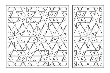 Dekoratif kartı kes. Doğrusal kare geometrik mozaik desen. Lazer kesiği. Oran 1: 1, 1: 2. Vektör illüstrasyonu.