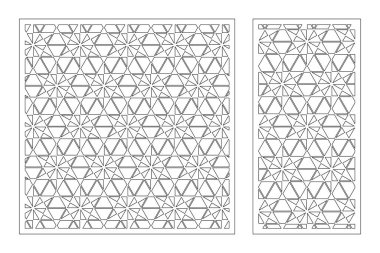 Dekoratif kartı kes. Doğrusal kare geometrik mozaik desen. Lazer kesiği. Oran 1: 1, 1: 2. Vektör illüstrasyonu.
