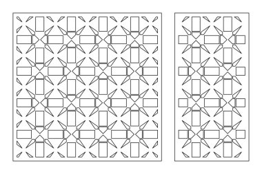 Dekoratif kartı kes. Doğrusal kare geometrik mozaik desen. Lazer kesiği. Oran 1: 1, 1: 2. Vektör illüstrasyonu.