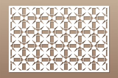 Kesim için dekoratif kart. Çizgiler geometrik desen. Lazer kesiği. Oranı 3: 2. Vektör illüstrasyonu.