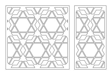 Dekoratif kartı kes. Arapça doğrusal mozaik desen. Lazer kesiği. Oran 1: 1, 1: 2. Vektör illüstrasyonu.