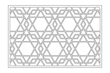 Kesim için dekoratif kart. Arapça doğrusal mozaik desen. Lazer kesiği. Oranı 3: 2. Vektör illüstrasyonu.