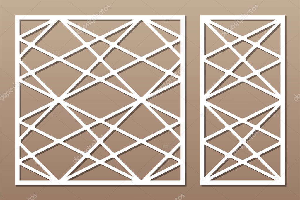 Set decorative card for cutting. Celtic pattern geometric mosaic pattern. Laser cut. Ratio 1:1, 1:2. Vector illustration.