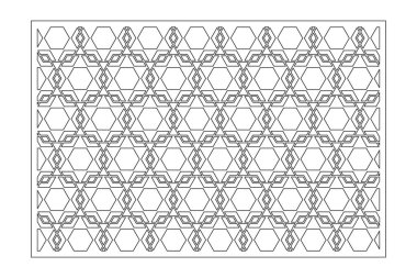 Kesim için dekoratif kart. Arap geometrik mozaik modeli. Lazer kesiği. Oranı 3: 2. Vektör illüstrasyonu.