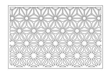 Kesim için dekoratif kart. Tekrarlanan geometrik mozaik desen. Lazer kesiği. Oranı 3: 2. Vektör illüstrasyonu.
