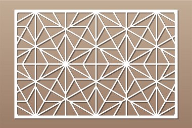 Kesim için dekoratif kart. Tekrarlanan doğrusal geometrik mozaik desen. Lazer kesiği. Oranı 3: 2. Vektör illüstrasyonu.