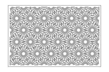 Kesim için dekoratif kart. Tekrarlanan doğrusal geometrik mozaik desen. Lazer kesiği. Oranı 3: 2. Vektör illüstrasyonu.
