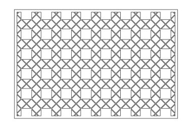 Kesim için dekoratif kart. Tekrarlanan Artistik Arap mozaik modeli. Lazer kesiği. Oranı 3: 2. Vektör illüstrasyonu.