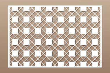 Kesim için dekoratif kart. Tekrarlanan Artistik Arap mozaik modeli. Lazer kesiği. Oranı 3: 2. Vektör illüstrasyonu.