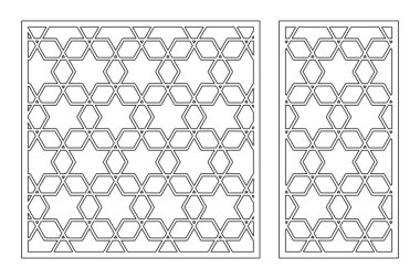 Dekoratif kartı kes. Tekrarlanan Artistik Arap mozaik modeli. Lazer kesiği. Oran 1: 1, 1: 2. Vektör illüstrasyonu.