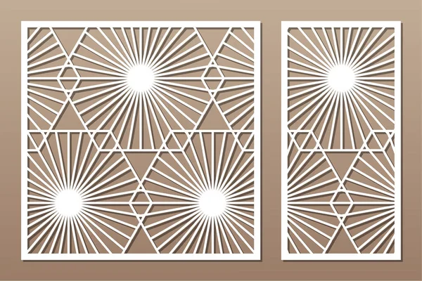 切断用の装飾カードを設定します 線形幾何学的モザイクパターンを繰り返します レーザーカット 比率1 ベクターイラスト — ストックベクタ