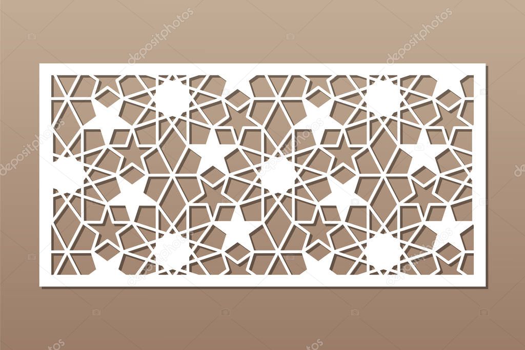 Decorative card for cutting. Arabic geometric mosaic pattern. Laser cut. Ratio 1:2. Vector illustration.