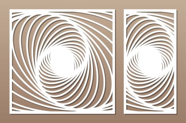 Dekoratif kartı kes. Tekrarlanan Sanatsal Çizgi Mozaik Modeli. Lazer kesiği. Oran 1: 1, 1: 2. Vektör illüstrasyonu.