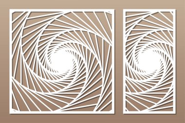 Dekoratif kartı kes. Tekrarlanan Sanatsal Çizgi Mozaik Modeli. Lazer kesiği. Oran 1: 1, 1: 2. Vektör illüstrasyonu.