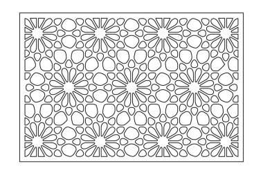 Kesim için dekoratif kart. Tekrarlanan Sanatsal Mozaik desen. Lazer kesiği. Oranı 3: 2. Vektör illüstrasyonu.