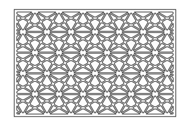 Kesim için dekoratif kart. Tekrarlanan Sanatsal Mozaik desen. Lazer kesiği. Oranı 3: 2. Vektör illüstrasyonu.