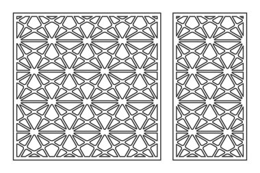 Dekoratif kartı kes. Tekrarlanan Sanatsal Çizgi Mozaik Modeli. Lazer kesiği. Oran 1: 1, 1: 2. Vektör illüstrasyonu.