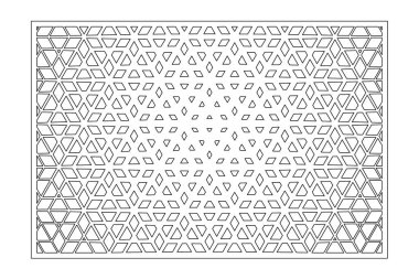 Kesim için dekoratif kart. Sanatsal Arap mozaik deseni tekrarlanıyor. Lazer kesimi. Oranı 3: 2. Vektör illüstrasyonu.