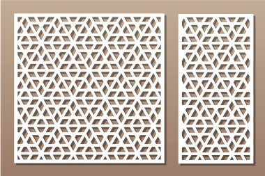 Dekoratif kartı kes. Tekrarlanan Artistik Arap mozaik modeli. Lazer kesiği. Oran 1: 1, 1: 2. Vektör illüstrasyonu.