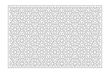 Kesim için dekoratif kart. Sanatsal Arap mozaik deseni tekrarlanıyor. Lazer kesimi. Oranı 3: 2. Vektör illüstrasyonu.
