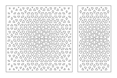 Dekoratif kartı kes. Tekrarlanan Artistik Arap mozaik modeli. Lazer kesiği. Oran 1: 1, 1: 2. Vektör illüstrasyonu.