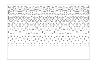 Kesim için dekoratif kart. Sanatsal Arap mozaik deseni tekrarlanıyor. Lazer kesimi. Oranı 3: 2. Vektör illüstrasyonu.