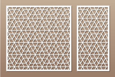 Dekoratif kartı kes. Tekrarlanan Artistik Arap mozaik modeli. Lazer kesiği. Oran 1: 1, 1: 2. Vektör illüstrasyonu.