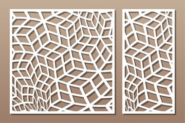 Dekoratif kartı kes. Tekrarlanan Artistik Arap mozaik modeli. Lazer kesiği. Oran 1: 1, 1: 2. Vektör illüstrasyonu.