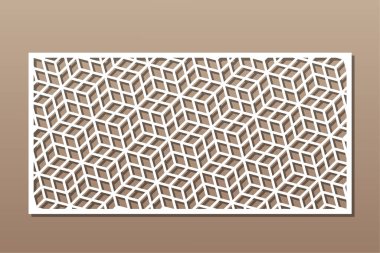 Kesim için dekoratif kart. Tekrarlanan Artistik Arap mozaik modeli. Lazer kesiği. Oran 1: 2. Vektör illüstrasyonu.