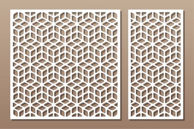 Dekoratif kartı kes. Tekrarlanan Artistik Arap mozaik modeli. Lazer kesiği. Oran 1: 1, 1: 2. Vektör illüstrasyonu.