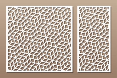 Dekoratif kartı kes. Tekrarlanan Artistik Arap mozaik modeli. Lazer kesiği. Oran 1: 1, 1: 2. Vektör illüstrasyonu.