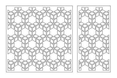 Dekoratif kartı kes. Tekrarlanan Artistik Arap mozaik modeli. Lazer kesiği. Oran 1: 1, 1: 2. Vektör illüstrasyonu.