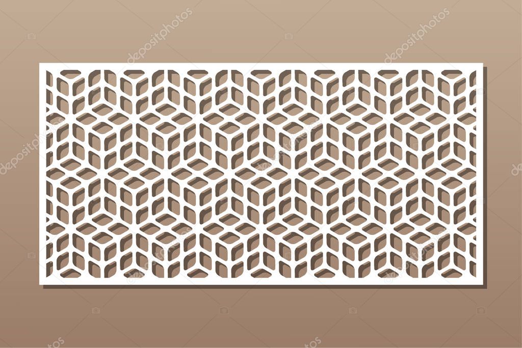 Decorative card for cutting. Recurring Artistic  Arab mosaic pattern. Laser cut. Ratio 1:2. Vector illustration.