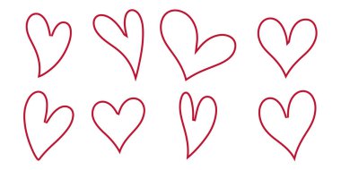 Sekiz kırmızı elin vektör sanatı kalp hatlarını çizer