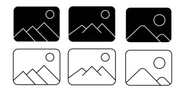 Dağ vektör sanatı ve siyah beyaz güneş simgeleri