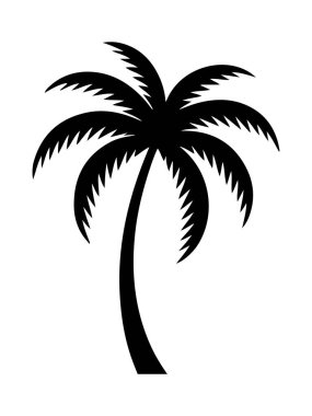 Beyaz arkaplanda palmiye ağacı silueti siyah beyaz vektör çizimi