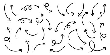 El çizimi Oklar simgeleri ayarlandı. Oklar büyük siyah simge seti. Ok simgeleri sembol tasarımı. Ok düz vektör koleksiyonu