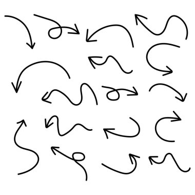 El çizimi Oklar simgeleri ayarlandı. Oklar büyük siyah simge seti. Ok simgeleri sembol tasarımı. Ok düz vektör koleksiyonu