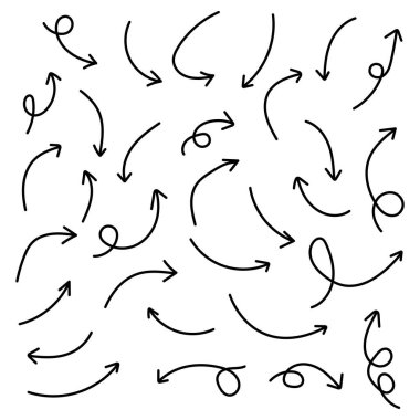 El çizimi Oklar simgeleri ayarlandı. Oklar büyük siyah simge seti. Ok simgeleri sembol tasarımı. Ok düz vektör koleksiyonu