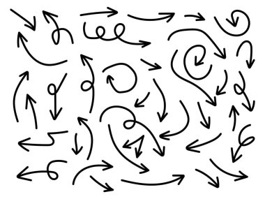 El çizimi Oklar simgeleri ayarlandı. Oklar büyük siyah simge seti. Ok simgeleri sembol tasarımı. Ok düz vektör koleksiyonu