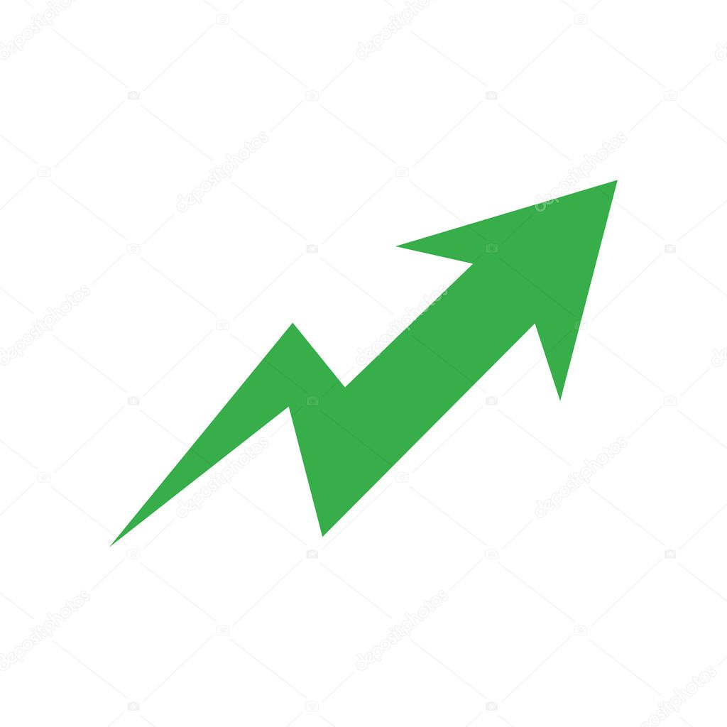 Green arrow, upward trend, growth, progress, success symbol vector illustration